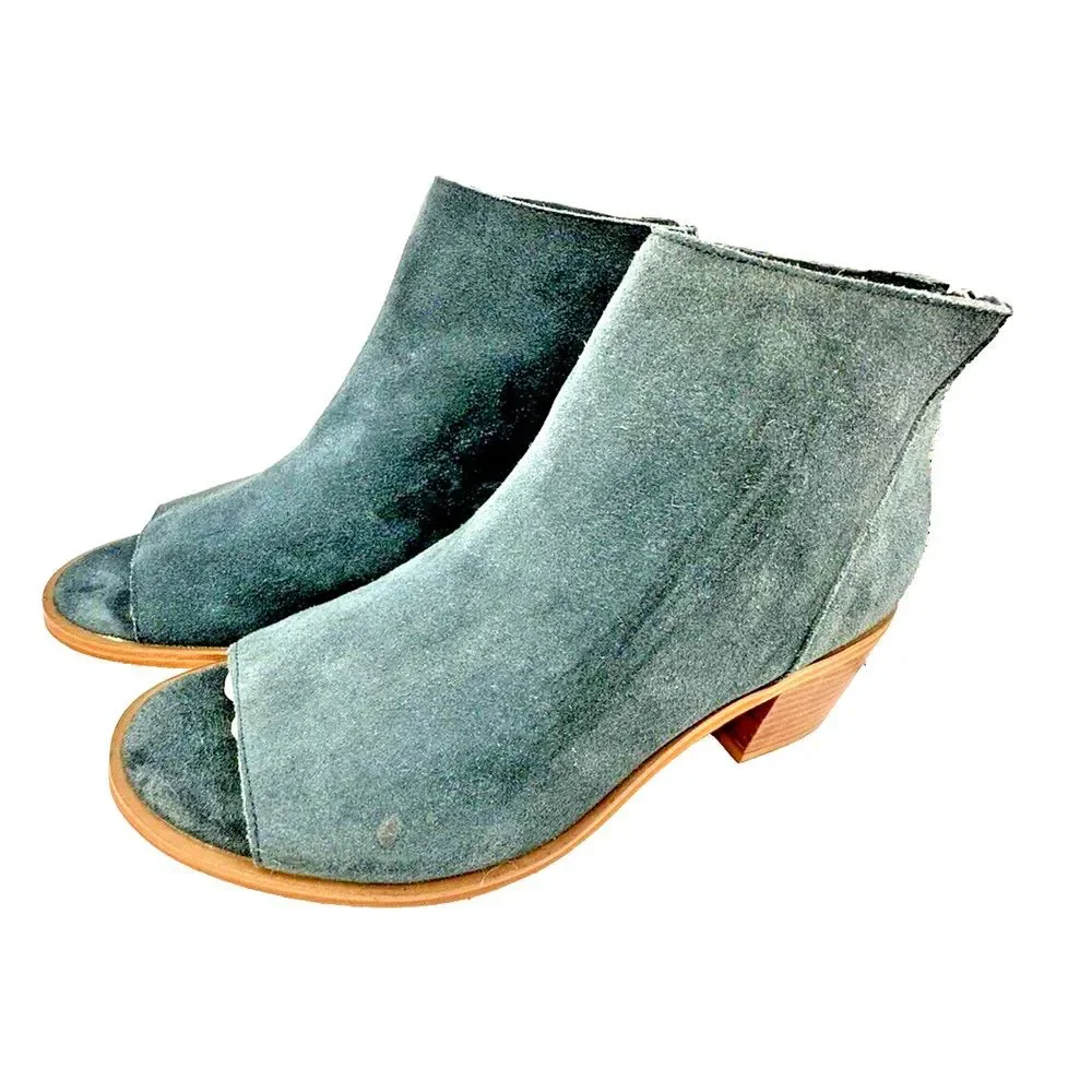 Sole Society So Tabbie Peep Toe Bootie Womens 8 Mediterranean Cow Suede Zip Heel